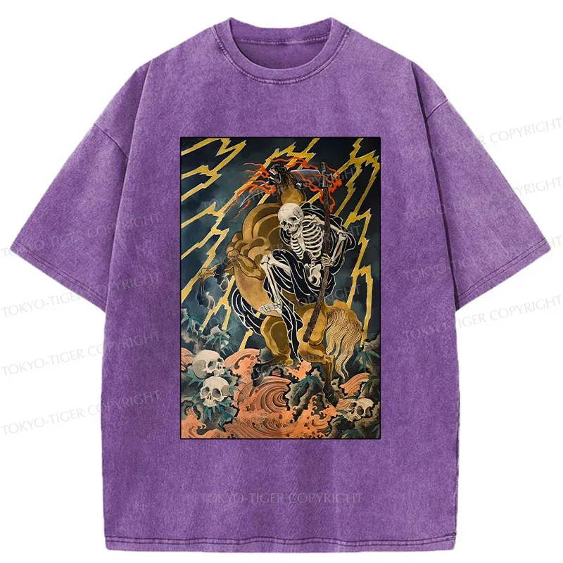 Tokyo-Tiger Ukiyo-e Death God Washed T-Shirt