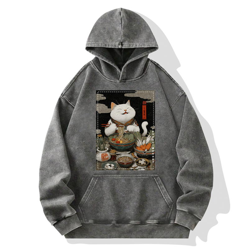 Tokyo-Tiger The Ramen-Loving Cat Washed Hoodie