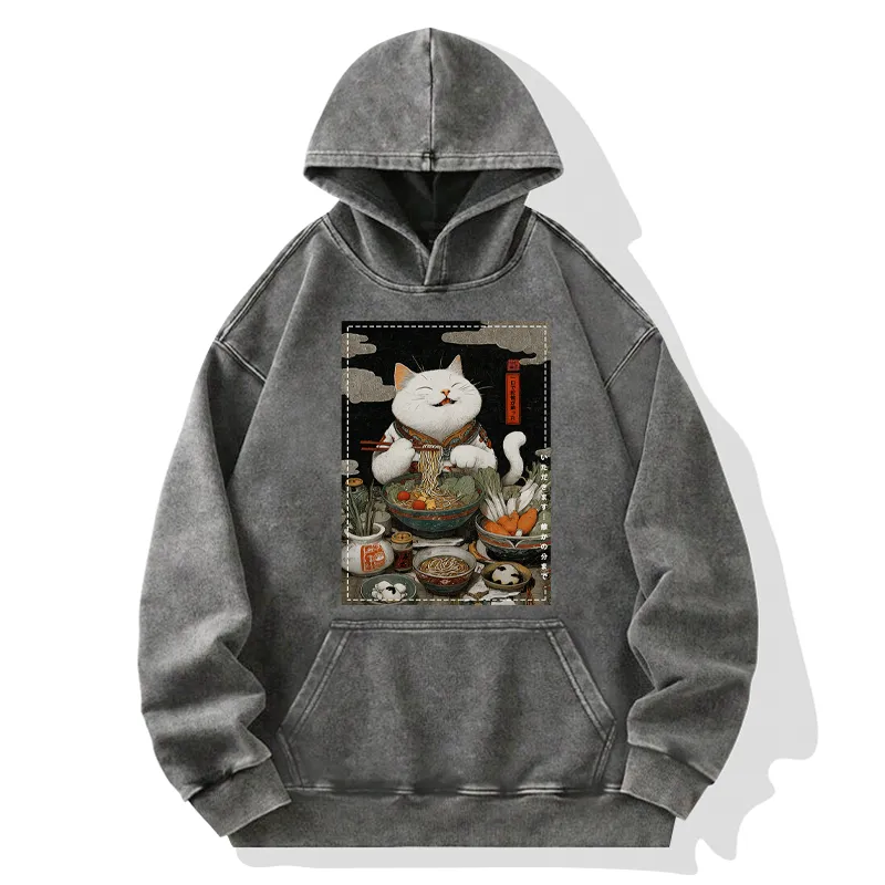 Tokyo-Tiger The Ramen-Loving Cat Washed Hoodie