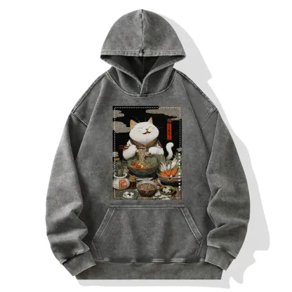 Tokyo-Tiger The Ramen-Loving Cat Washed Hoodie