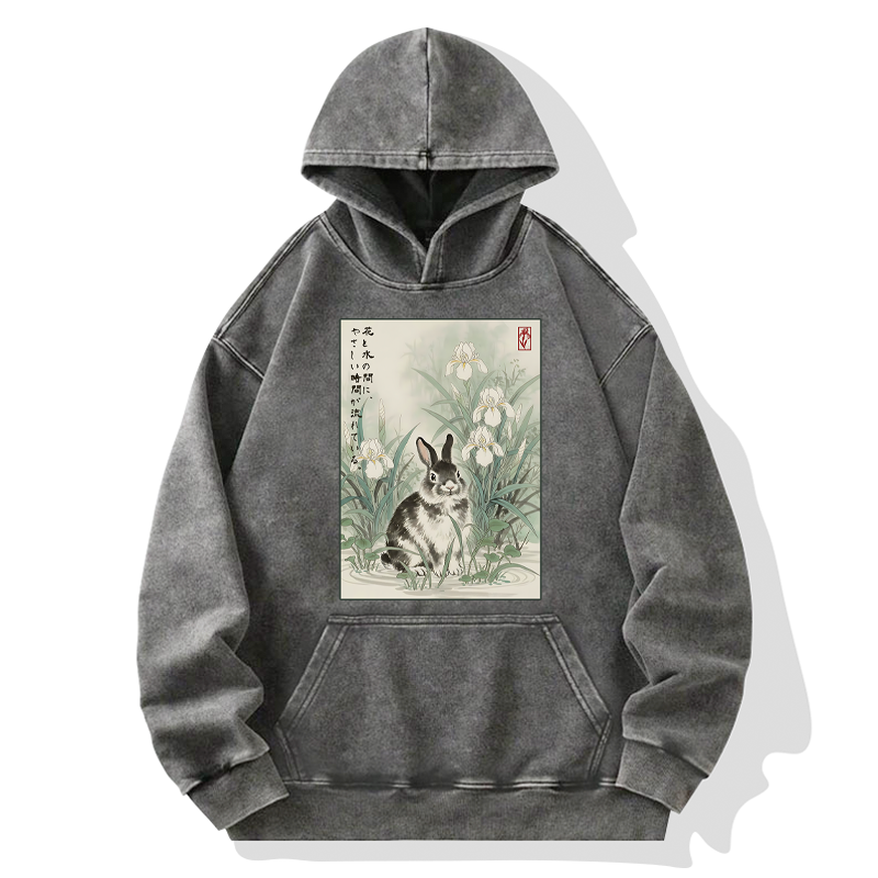 Tokyo-Tiger Little Rabbit Beneath the Blooming Irises Washed Hoodie
