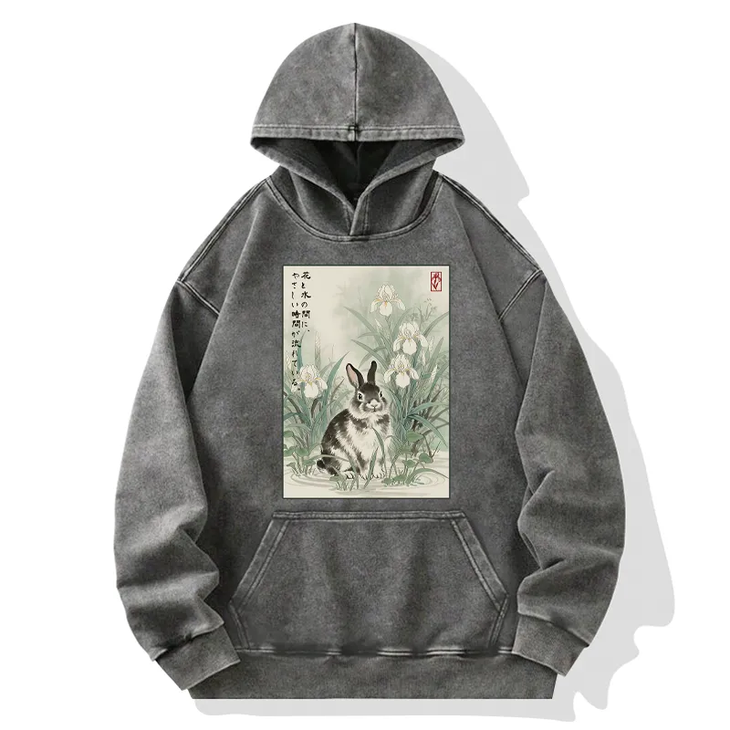 Tokyo-Tiger Little Rabbit Beneath the Blooming Irises Washed Hoodie
