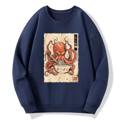 Tokyo-Tiger Retro Octopus Eating Ramen Classic Sweatshirt