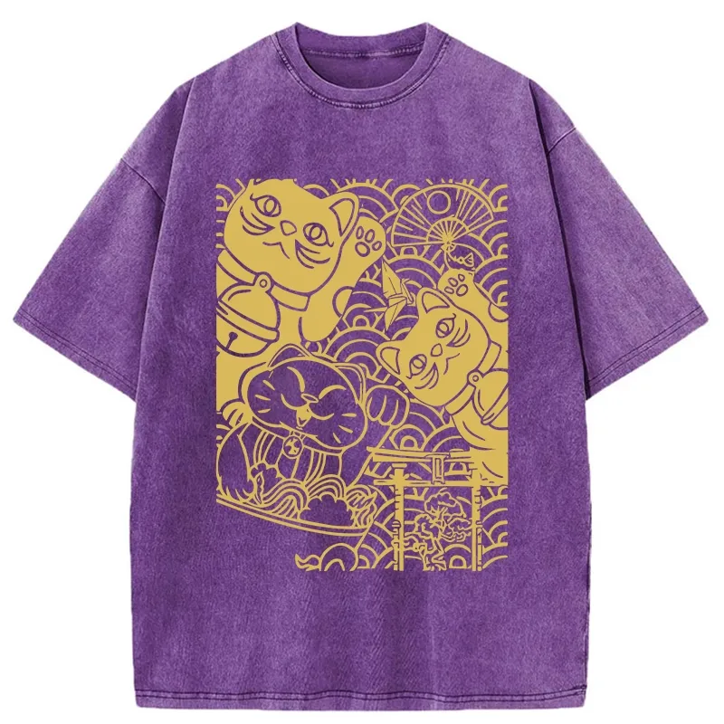 Tokyo-Tiger Lucky Cat Good Luck Washed T-Shirt