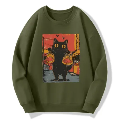 Tokyo-Tiger Cat Fishing Japanese Classic Sweatshirt