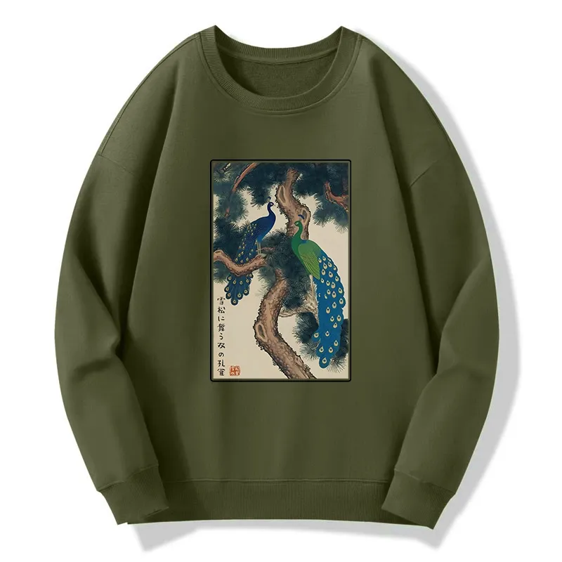 Tokyo-Tiger Peacocks in Snowy Pines Classic Sweatshirt