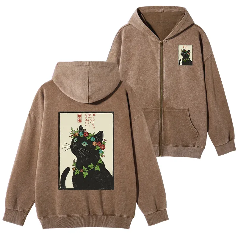 Tokyo-Tiger The Flower-Crowned Cat Washed Zip Hoodie Sale