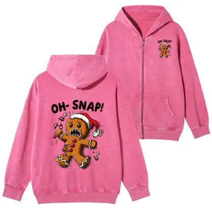 Tokyo-Tiger Oh Snap The Gingerbread Man's Christmas Chaos Washed Zip Hoodie
