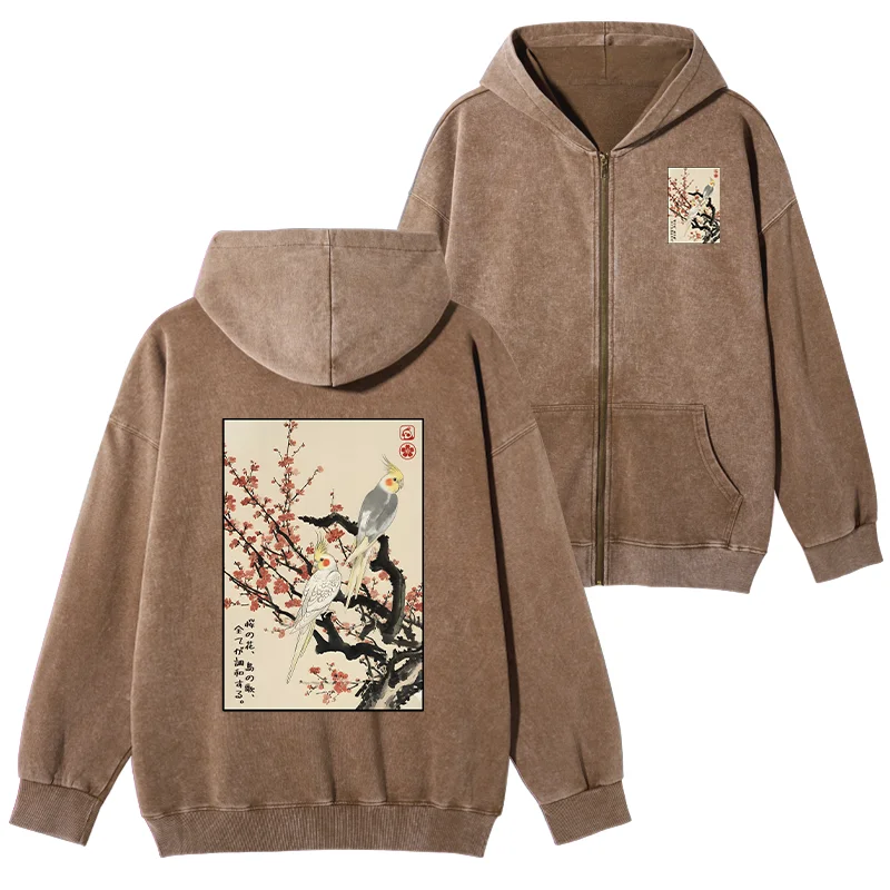 Tokyo-Tiger Whispers of Silent Blossoms Washed Zip Hoodie