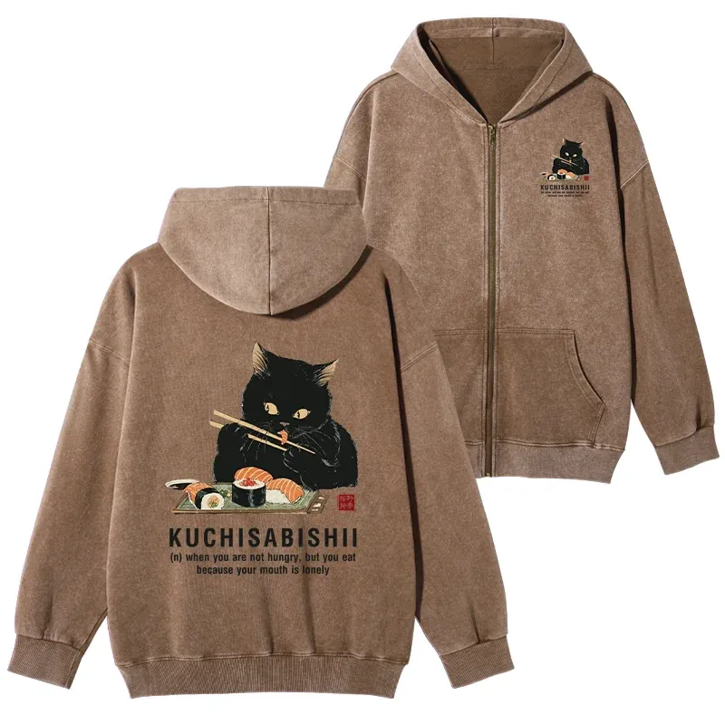 Tokyo-Tiger Cat：Not Hungry, Just Bored Washed Zip Hoodie