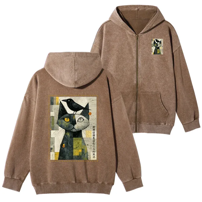 Tokyo-Tiger The Cat And The Crow Are Planning To Rule The World Washed Zip Hoodie