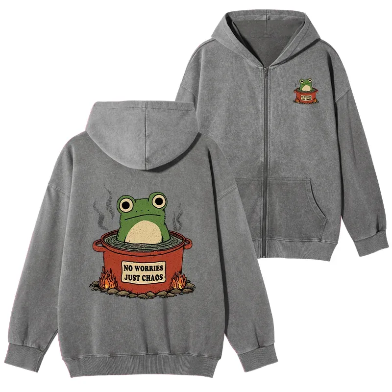 Tokyo-Tiger Frog：No Worries，Just Chaos Washed Zip Hoodie Sale