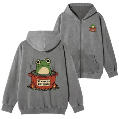 Tokyo-Tiger Frog：No Worries，Just Chaos Washed Zip Hoodie