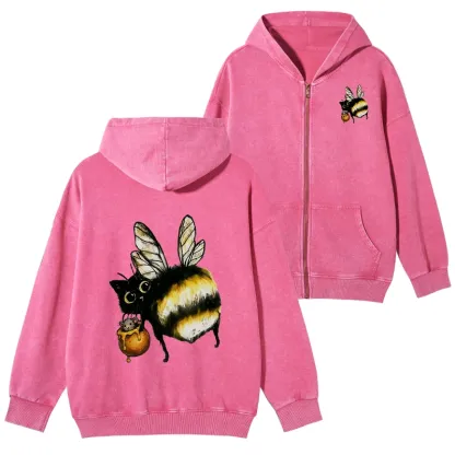 Tokyo-Tiger Cute Catbee Butt Washed Zip Hoodie