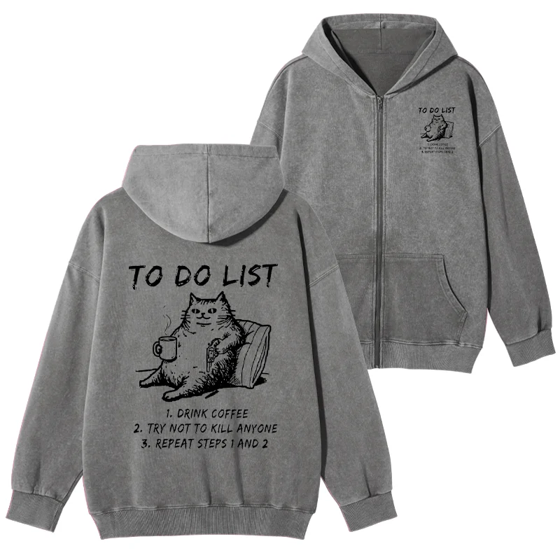 Tokyo-Tiger Cat's To-Do List Washed Zip Hoodie
