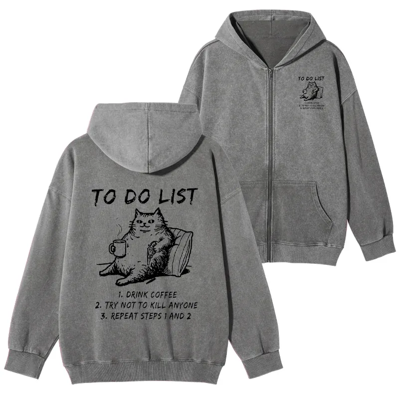 Tokyo-Tiger Cat's To-Do List Washed Zip Hoodie
