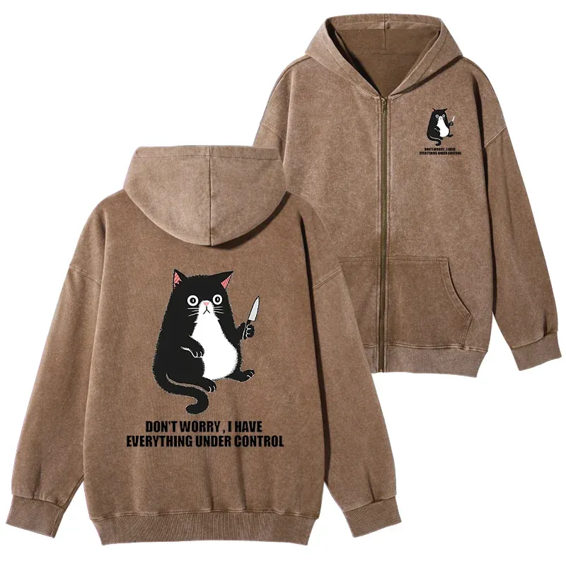 Tokyo-Tiger Cat Said Don't Worry Washed Zip Hoodie