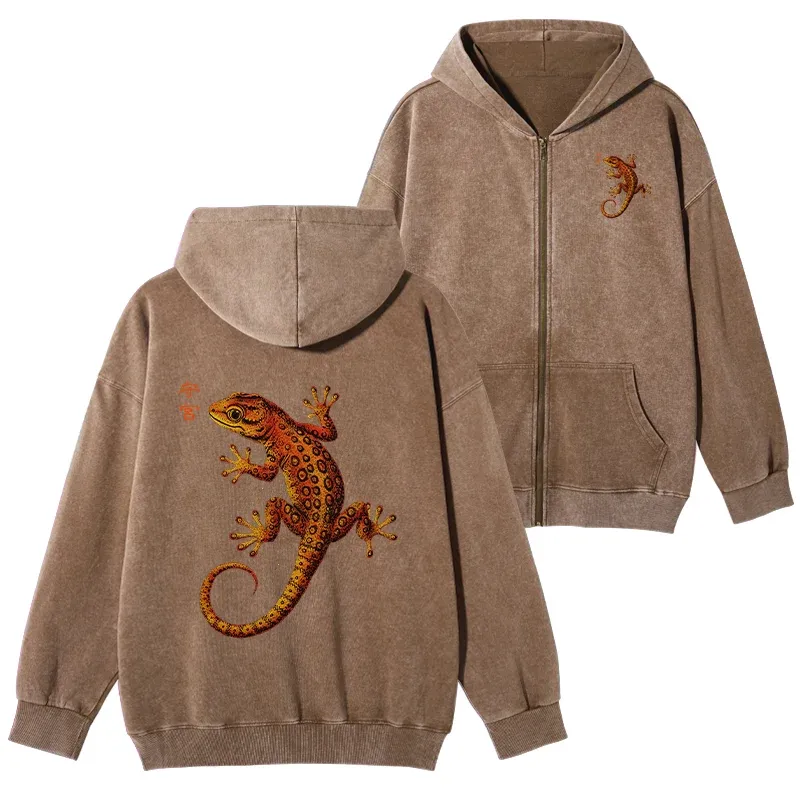Tokyo-Tiger Retro Gecko Funny Washed Zip Hoodie Sale