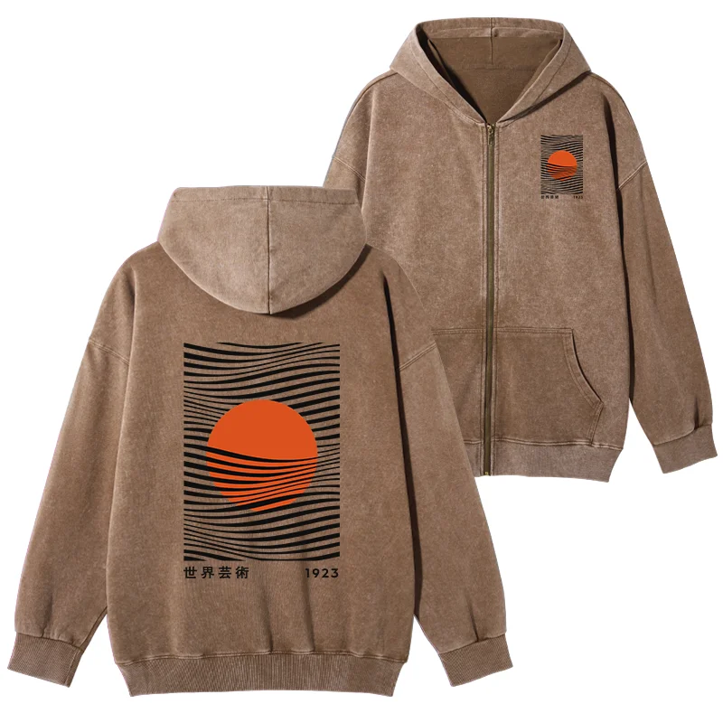 Tokyo-Tiger Minimalist Art Sun Washed Zip Hoodie