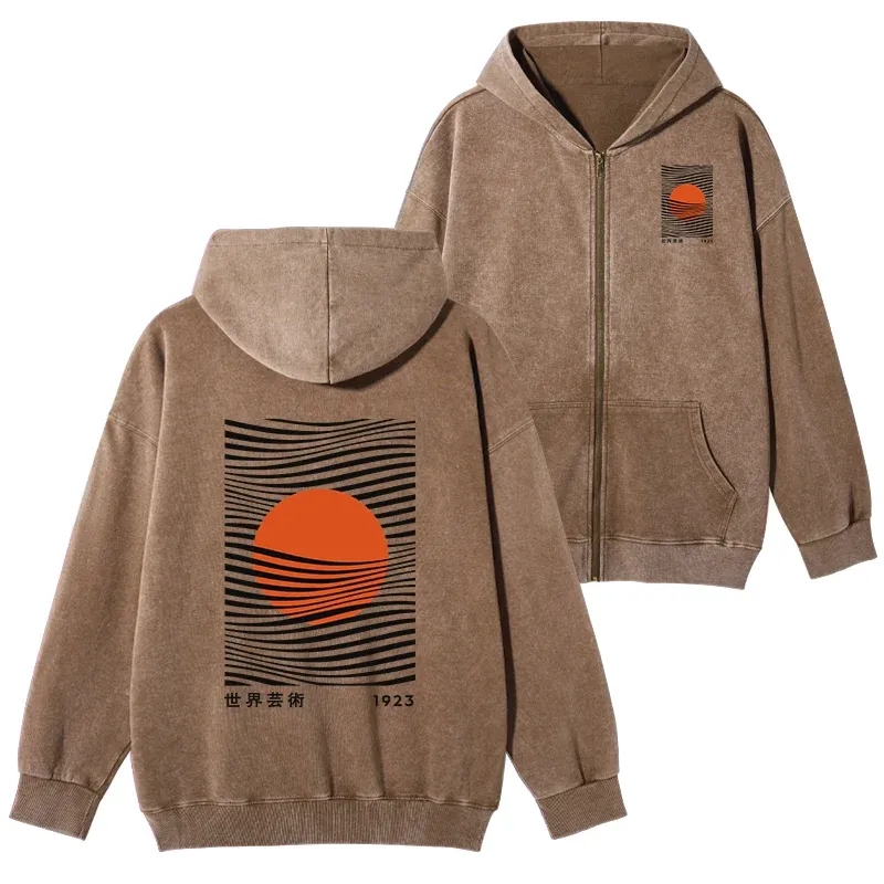 Tokyo-Tiger Minimalist Art Sun Washed Zip Hoodie