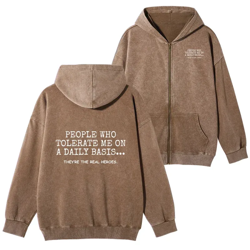 Tokyo-Tiger Anyone Who Puts Up With Me Is A Hero Washed Zip Hoodie