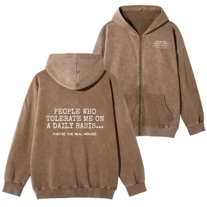 Tokyo-Tiger Anyone Who Puts Up With Me Is A Hero Washed Zip Hoodie