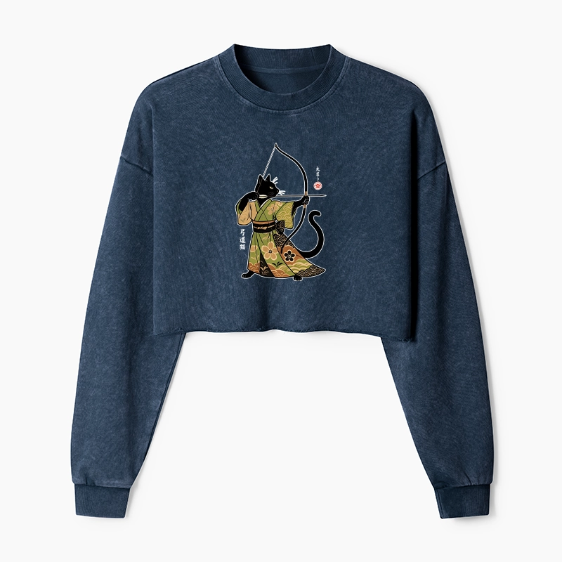 Tokyo-Tiger Japan Cat Archery Washed Crop Sweatshirt