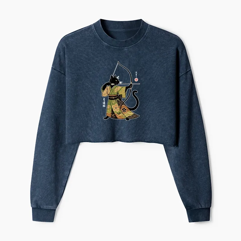 Tokyo-Tiger Japan Cat Archery Washed Crop Sweatshirt