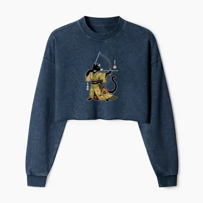 Tokyo-Tiger Japan Cat Archery Washed Crop Sweatshirt