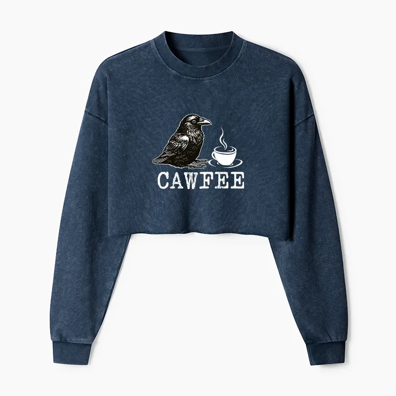 Tokyo-Tiger Cawfee Funny Japan Meme Washed Crop Sweatshirt