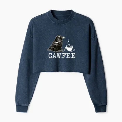 Tokyo-Tiger Cawfee Funny Japan Meme Washed Crop Sweatshirt