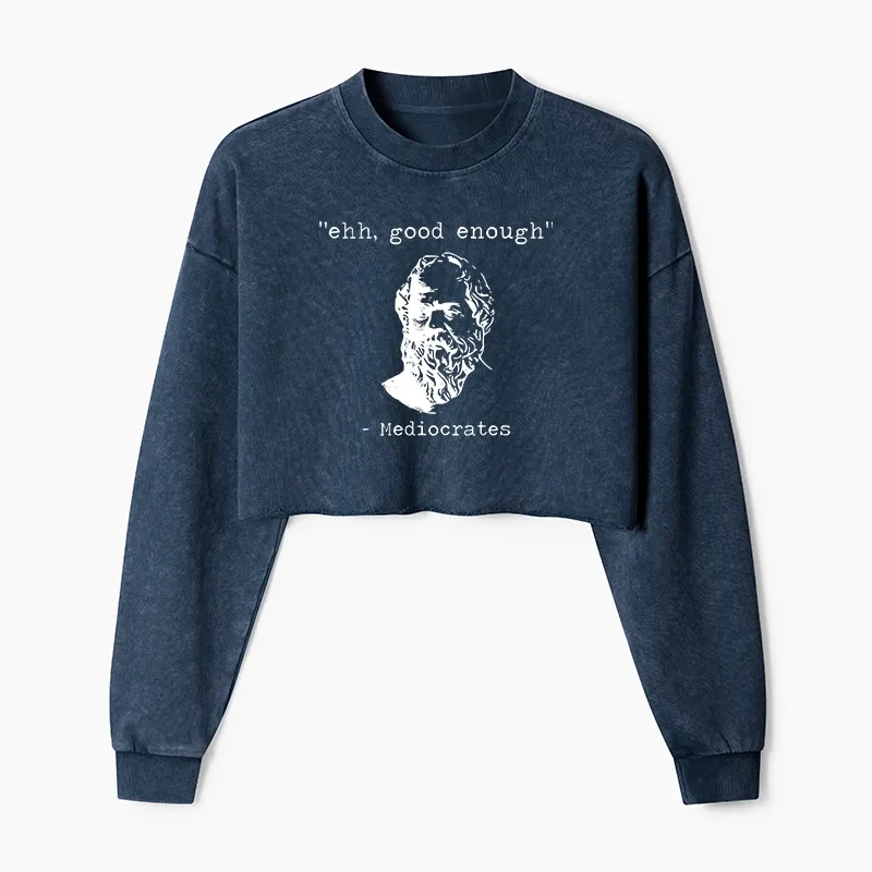 Tokyo-Tiger Mediocrates Meme Washed Crop Sweatshirt