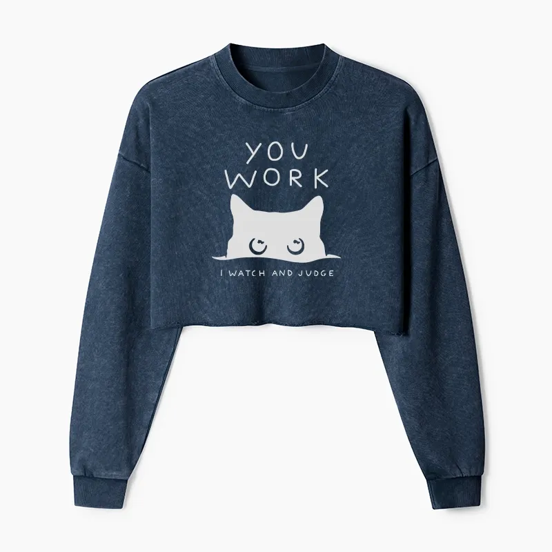 Tokyo-Tiger A Cat That Spies Washed Crop Sweatshirt