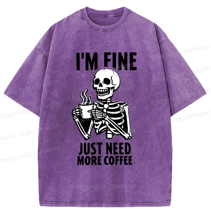 Tokyo-Tiger Skeleton Drinking Coffee Washed T-Shirt