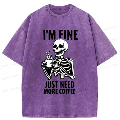Tokyo-Tiger Skeleton Drinking Coffee Washed T-Shirt