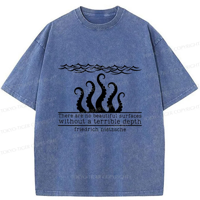 Tokyo-Tiger Mysterious Octopus Monster Washed T-Shirt