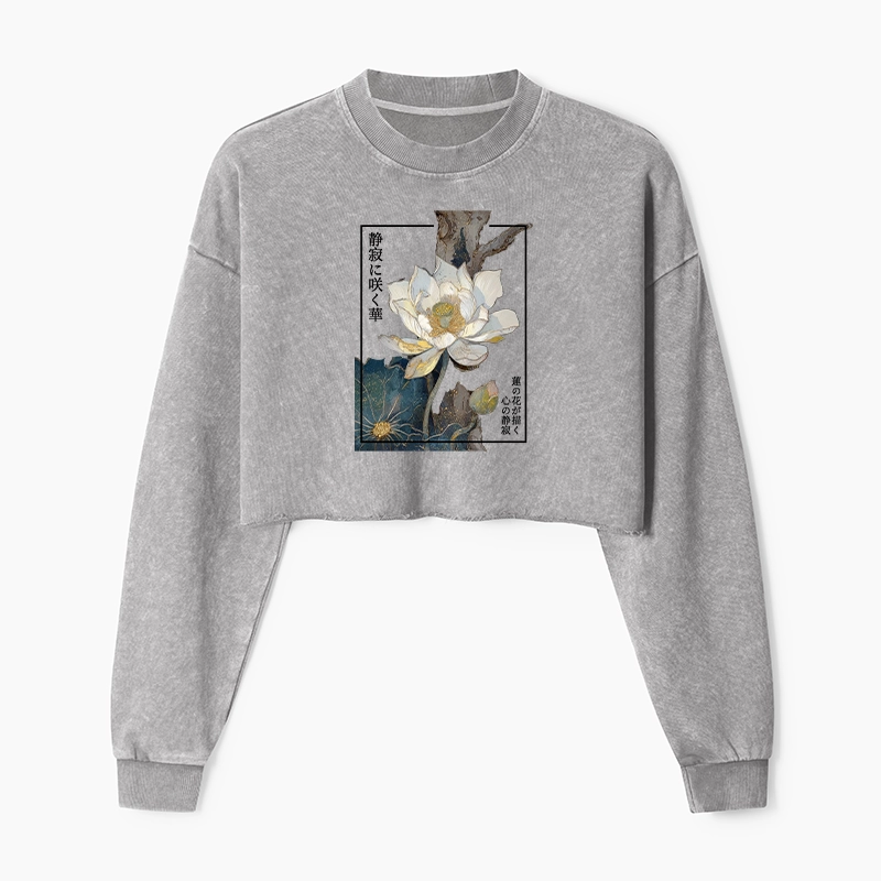 Tokyo-Tiger Blooming Lotus Japan Washed Crop Sweatshirt