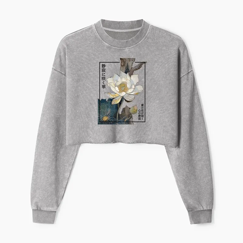 Tokyo-Tiger Blooming Lotus Japan Washed Crop Sweatshirt