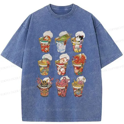 Tokyo-Tiger Various Types Of Ramen Washed T-Shirt