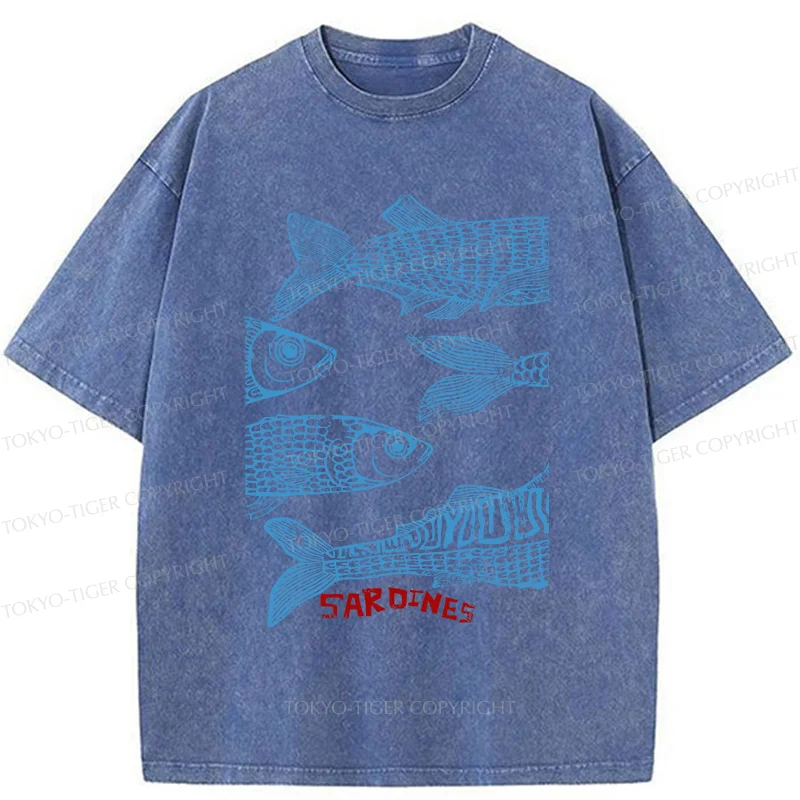 Tokyo-Tiger Sardine Woodcut Washed T-Shirt