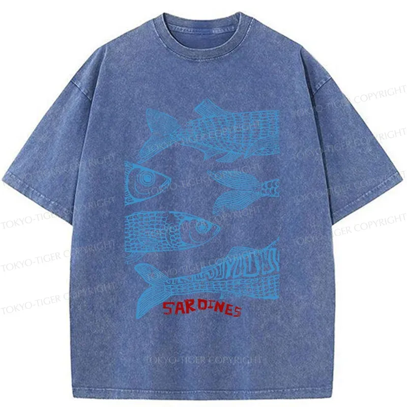 Tokyo-Tiger Sardine Woodcut Washed T-Shirt