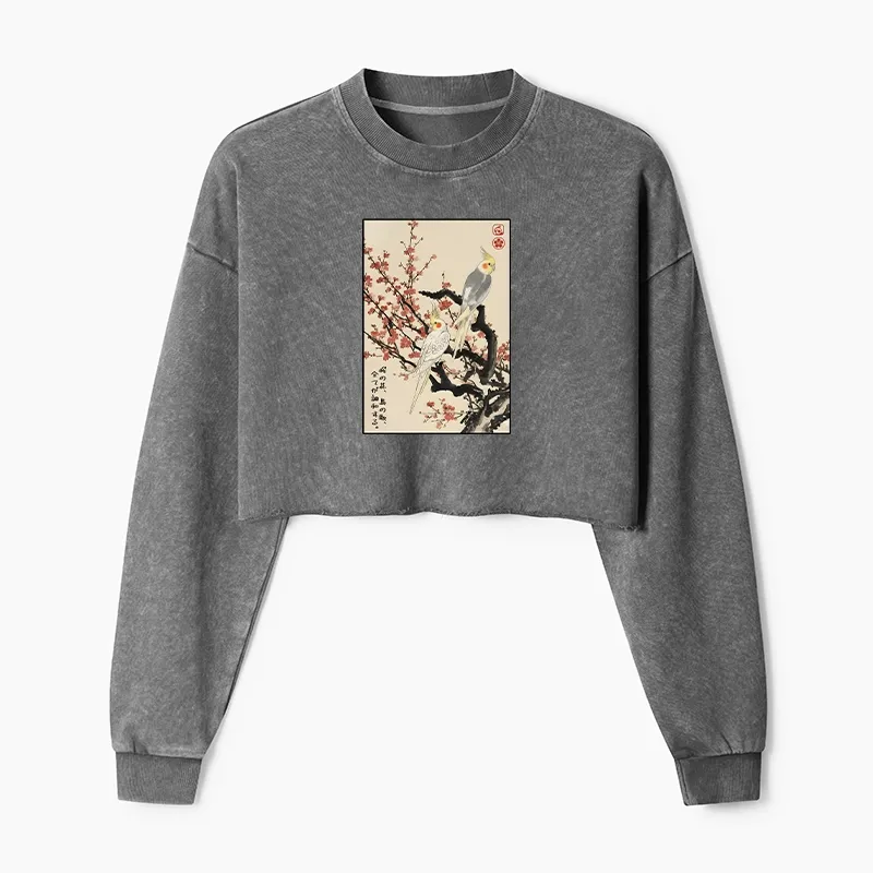 Tokyo-Tiger Whispers of Silent Blossoms Washed Crop Sweatshirt