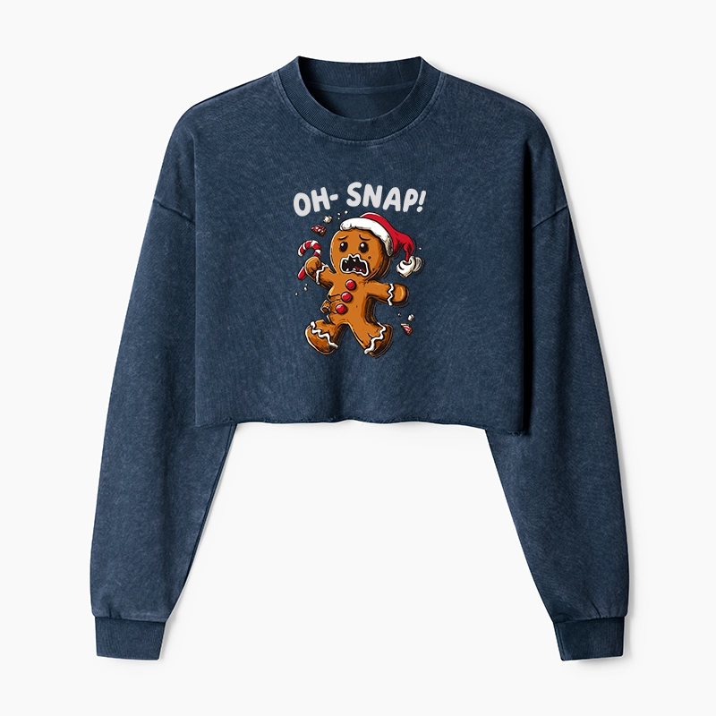 Tokyo-Tiger Oh Snap The Gingerbread Man's Christmas Washed Crop Sweatshirt