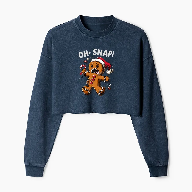 Tokyo-Tiger Oh Snap The Gingerbread Man's Christmas Washed Crop Sweatshirt