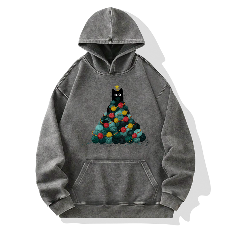 Tokyo-Tiger Yarn Christmas Tree Cat Washed Hoodie
