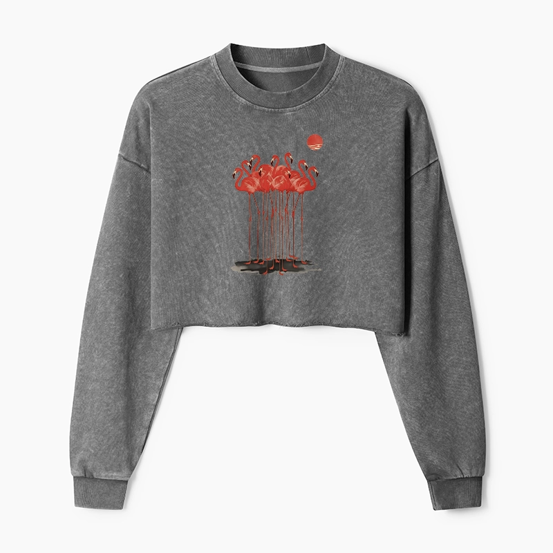 Tokyo-Tiger Flamingos at Dusk Washed Crop Sweatshirt