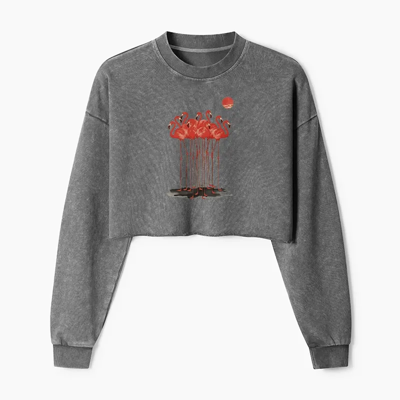Tokyo-Tiger Flamingos at Dusk Washed Crop Sweatshirt