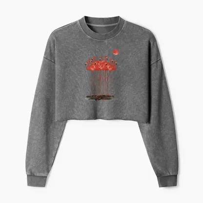 Tokyo-Tiger Flamingos at Dusk Washed Crop Sweatshirt