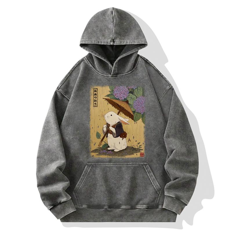 Tokyo-Tiger Ukiyoe Rainy Stroll Bunny Washed Hoodie