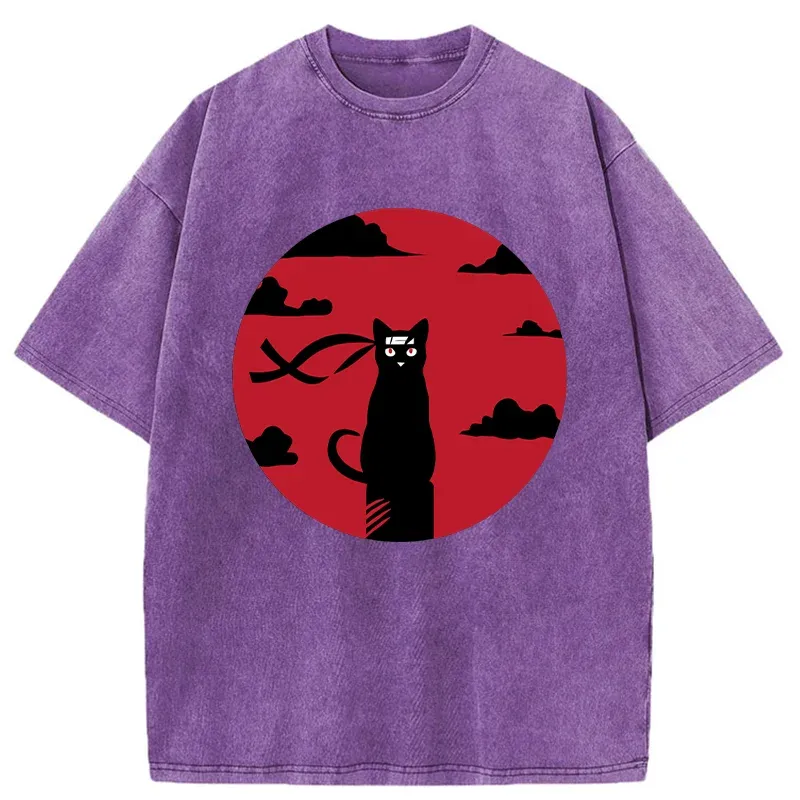 Tokyo-Tiger Ninja Cat In The Dark Washed T-Shirt